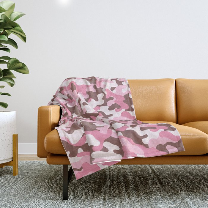 Pink Military Camouflage Pattern Throw Blanket