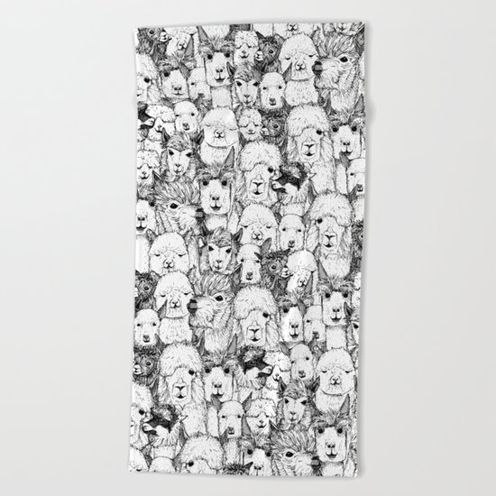 just alpacas black white Beach Towel