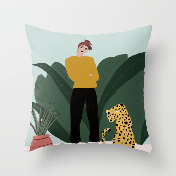 A Girl & Her Leopard Throw Pillow