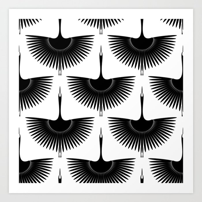 Flying crane seamless pattern Art Print