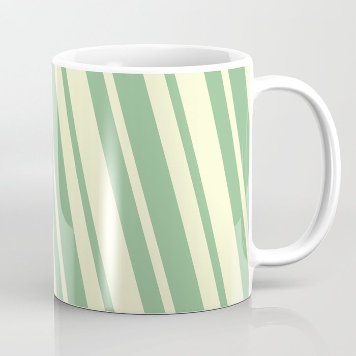 Dark Sea Green and Light Yellow Colored Striped/Lined Pattern Coffee Mug