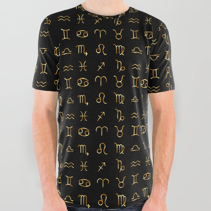 Zodiac constellations symbols in gold All Over Graphic Tee
