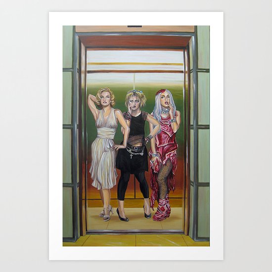 evolution of the scandalous blonde bombshell in an elevator Art Print