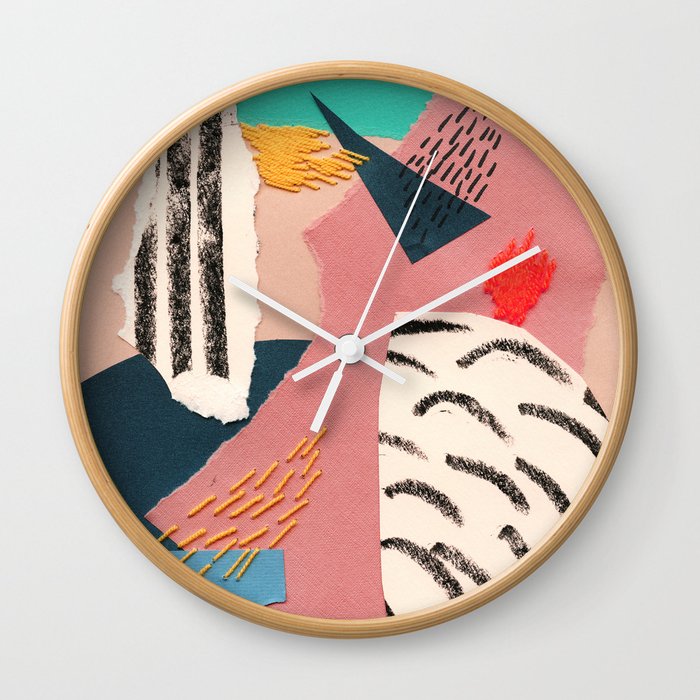 abstract collage with embroidery Wall Clock