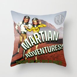 (Square) Martian Adventures! Retro Mars Planet B-Movie Poster! Science Fiction! Throw Pillow