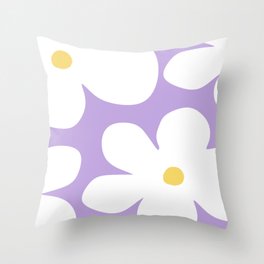White Large Daisy Flowers Purple Lilac Background Throw Pillow Cushion Throw Pillow