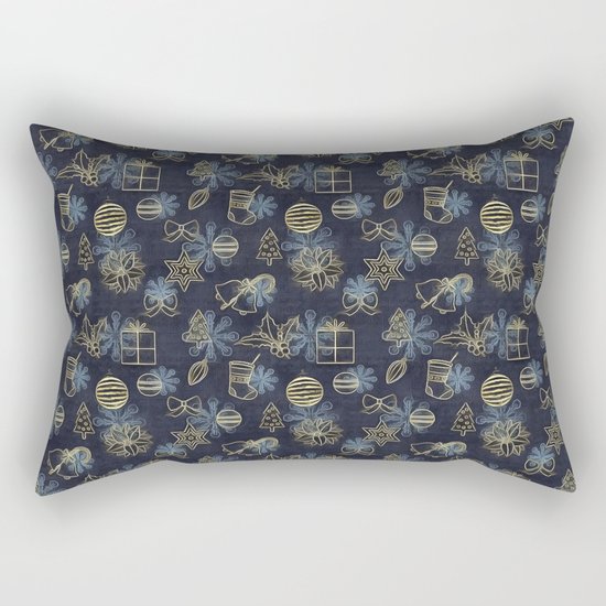 Christmas Golden pattern on dark blue background Rectangular Pillow