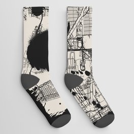 Artistic Miami Map - Black and White Socks