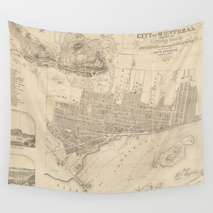 Vintage Map of Montreal (1859) Wall Tapestry by BravuraMedia  Society6
