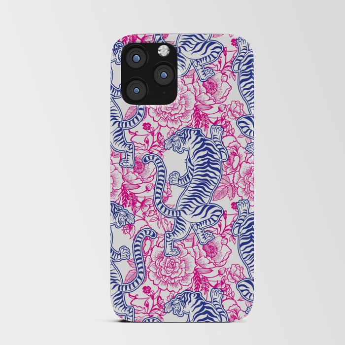 Vintage Chinese Tiger Fuchsia & Blue Pattern iPhone Card Case