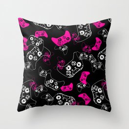 Video Game Pink on Black Throw Pillow