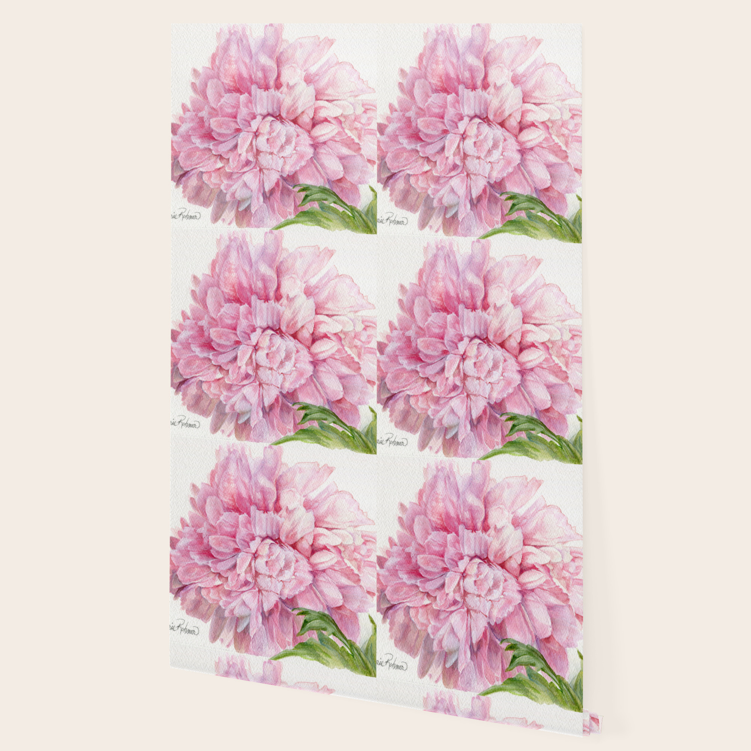Pink Peony Floral Watercolor Detailed Botanical Garden Flower