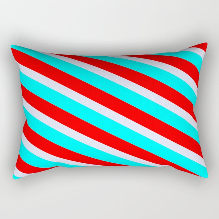 Lavender, Cyan & Red Colored Striped Pattern Rectangular Pillow