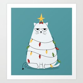 Grumpy Christmas Cat Art Print