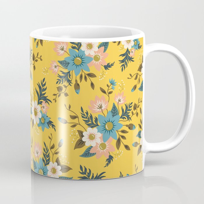Flowers Coffee Mug | Graphic-design, Illustration, Digital, Flowers, Floral, Yellow, Pattern, Botanical, Decor, Spring