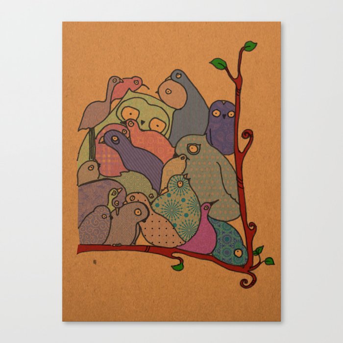 A bunch of birds in blue mosaic  Canvas Print