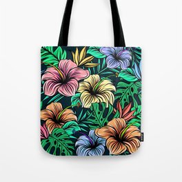 Hawaiian Hibiscus Floral Colorful Pattern Tote Bag