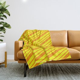 [ Thumbnail: Dark Orange and Yellow Colored Lined/Striped Pattern Throw Blanket ]