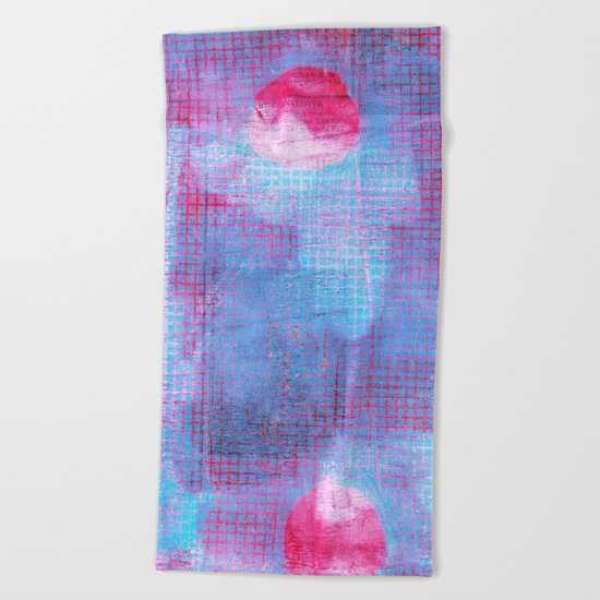 Crimson Clover, Abstract Monoprint Painting Beach Towel