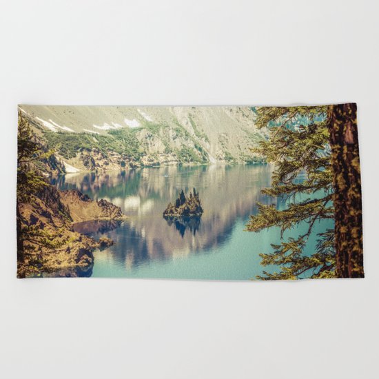 Crater Lake Oregon Phantom Ship Island Beach Towel