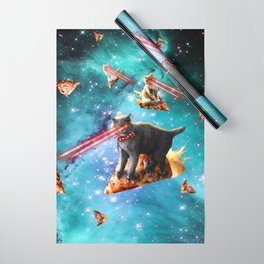 Space Laser Eye Cat Riding Pizza, Galaxy Cats Wrapping Paper