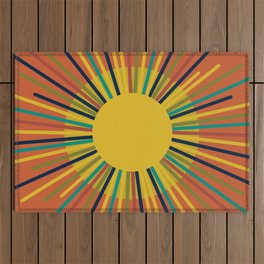 Sun 3 - Mid Mod Multicolor Sunburst on Orange Outdoor Rug