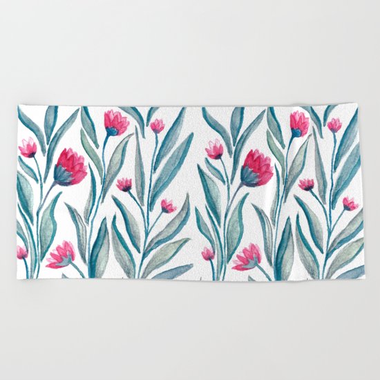 Watercolor Flowers Beach Towel