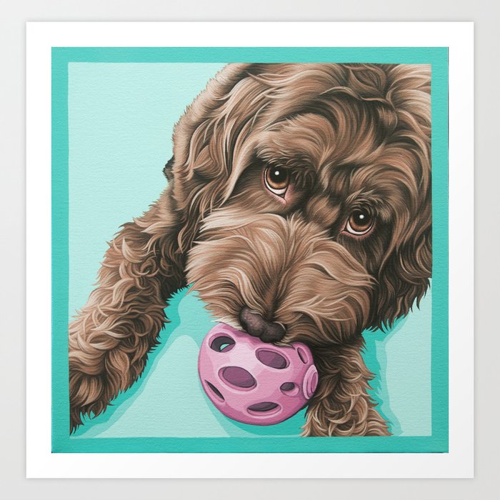 Labradoodle Dog With A Ball Art Cute