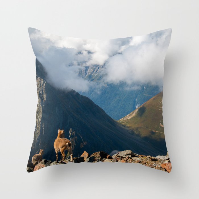 Little goats’ family in French Alps Throw Pillow