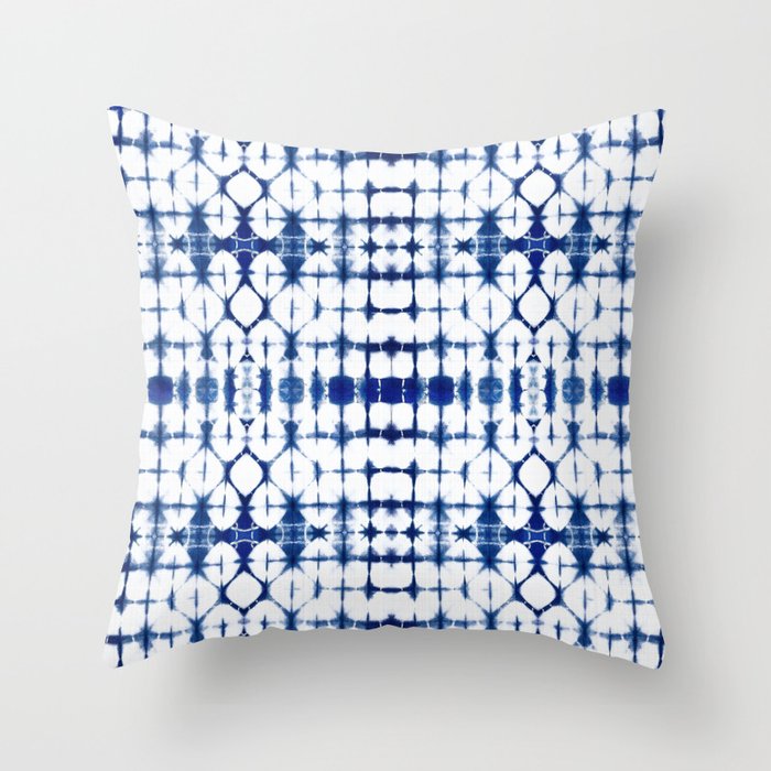 Shibori indigo squares Throw Pillow