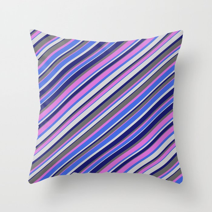Orchid, Royal Blue, Light Gray, Midnight Blue & Dim Gray Colored Lined Pattern Throw Pillow