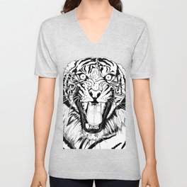 Tiger Black and white V Neck T Shirt
