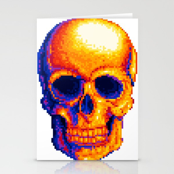 Neon Skull Pixel Art Stationery Cards