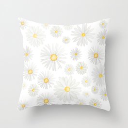 white daisy pattern watercolor Throw Pillow