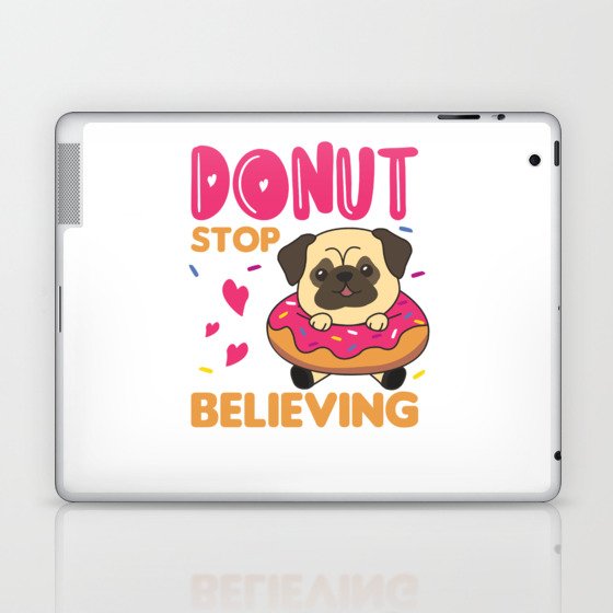 Cute Pug Funny Animals In Donut Pink Laptop & iPad Skin