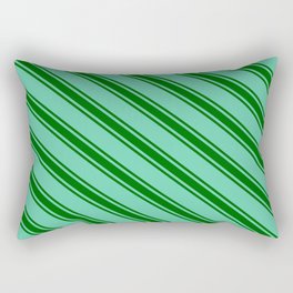[ Thumbnail: Aquamarine & Dark Green Colored Stripes/Lines Pattern Rectangular Pillow ]