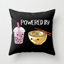 Powered by Ramen and Boba-Tea Throw Pillow