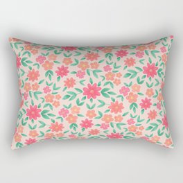 Flower Market Strasbourg Watercolor Floral Pattern Beige, Blush Coral, Gold and Mint Rectangular Pillow
