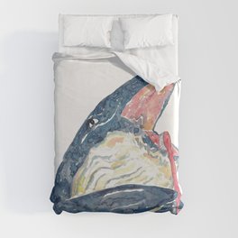 Whale brushing teeth bath watercolor painting  Duvet Cover