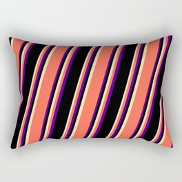 [ Thumbnail: Tan, Red, Indigo, and Black Colored Striped/Lined Pattern Rectangular Pillow ]