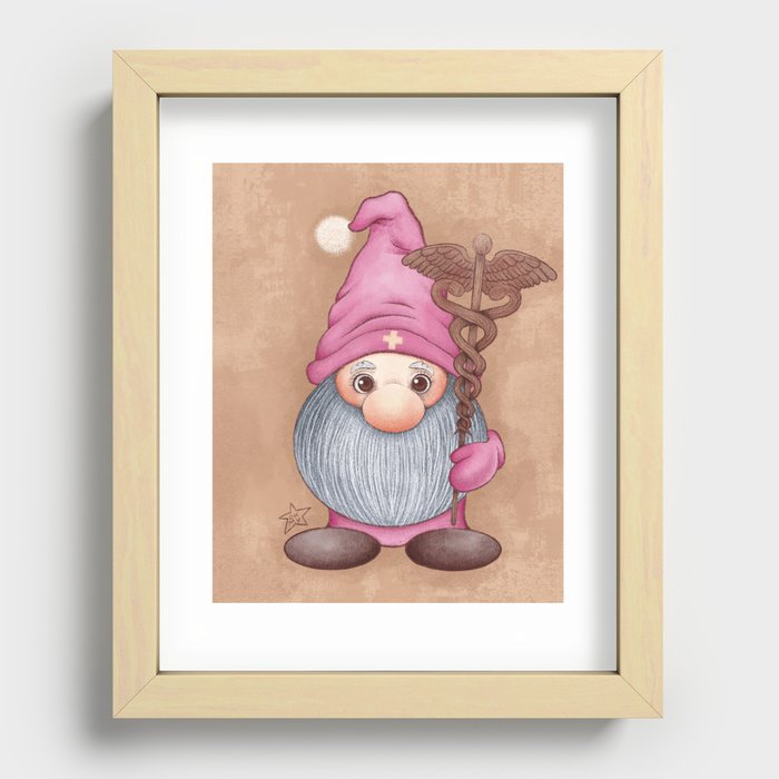 Gnome Nurse With Caduceus Staff Recessed Framed Print