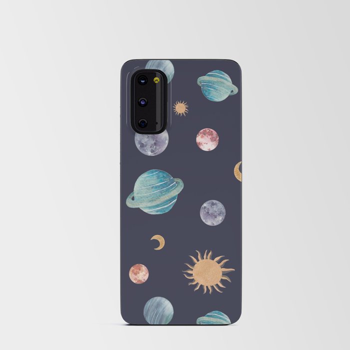 Watercolor planets, suns and moons - galaxy pattern Android Card Case