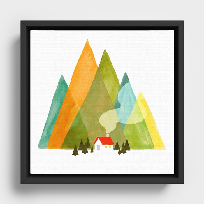 House at the foot of the mountains Framed Canvas