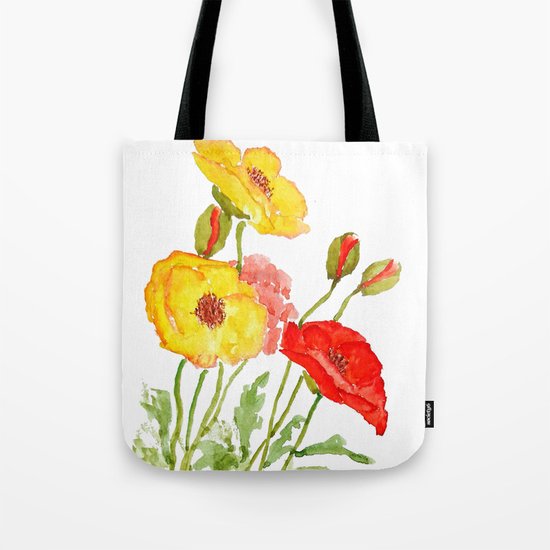 red and yellow poppies Tote Bag