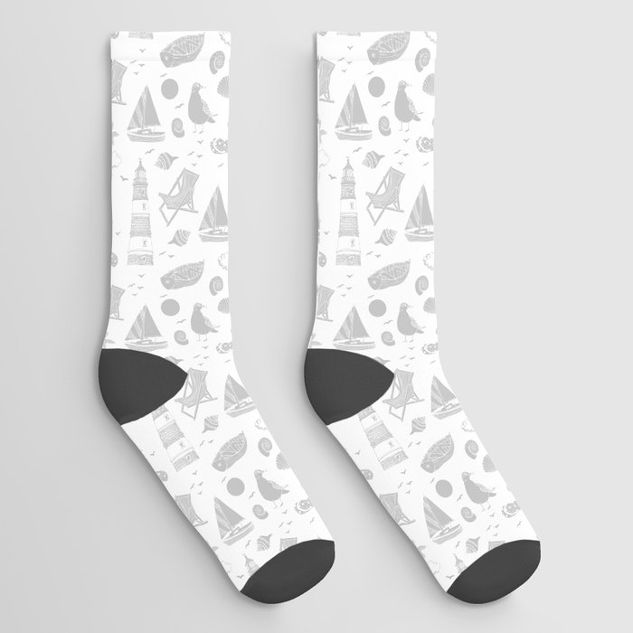 Light Grey Summer Beach Elements Pattern Socks