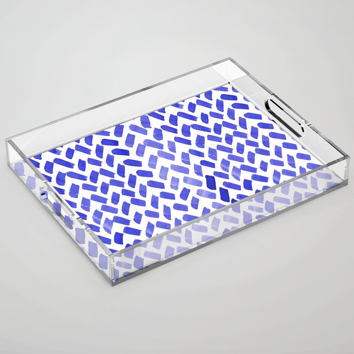 Cute watercolor knitting pattern - blue Acrylic Tray