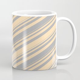 [ Thumbnail: Dark Gray & Tan Colored Stripes/Lines Pattern Coffee Mug ]