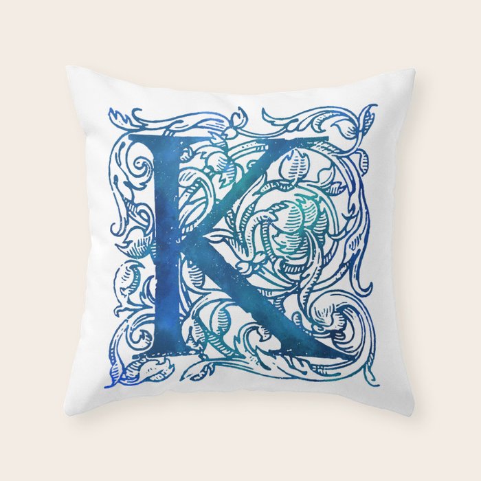 Letter K Antique Floral Letterpress Throw Pillow By Littlebunnywordtime Society6