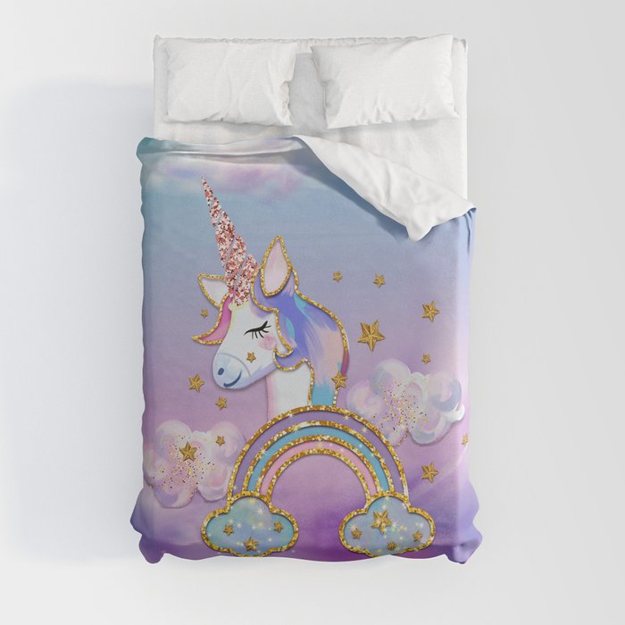 Rainbow Unicorn and Rainbow Duvet Cover