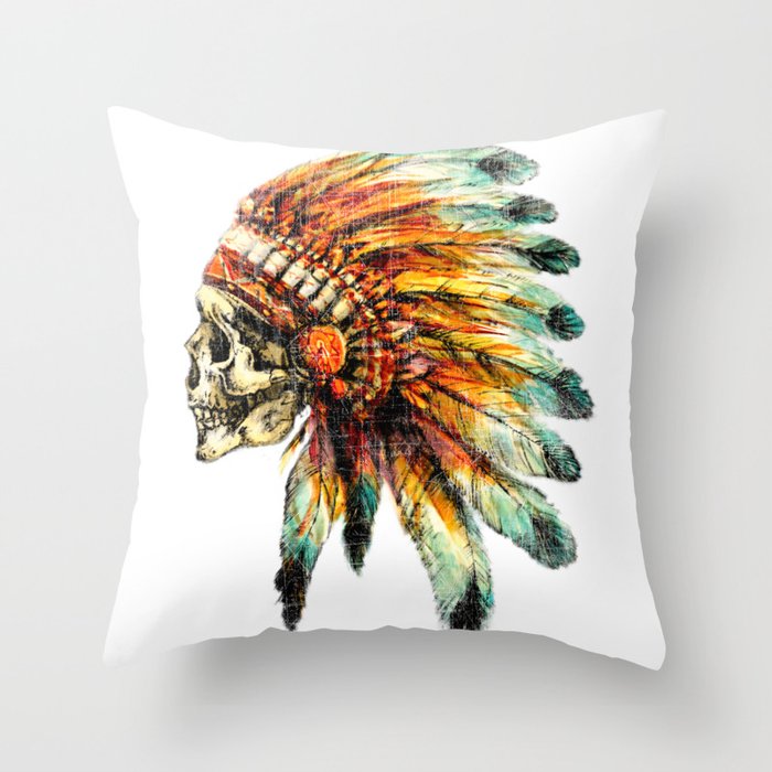 Skull Colorful Chief Throw Pillow